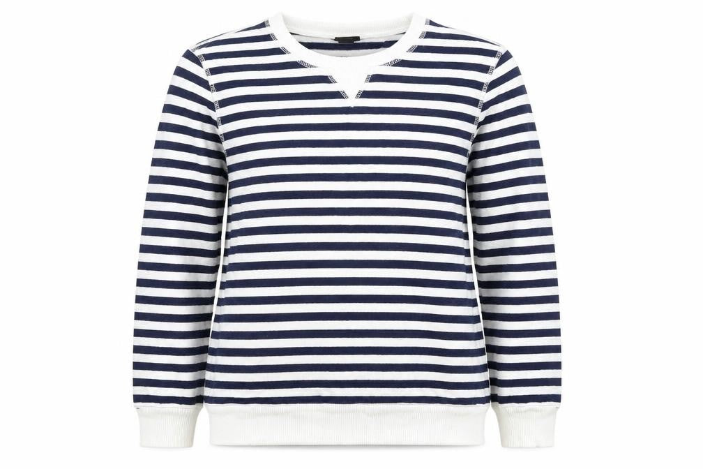 Front view of H&M unisex blue striped pullover sweatshirt, size 12