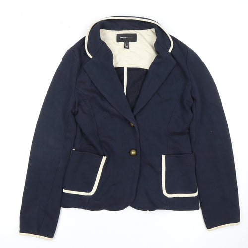 Mango Women's Blue Blazer, Size 10, Two-Button, Cotton