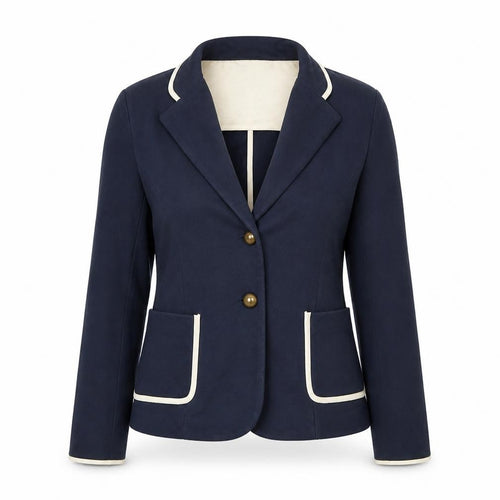 Mango Women's Blue Blazer, Size 10, Two-Button, Cotton