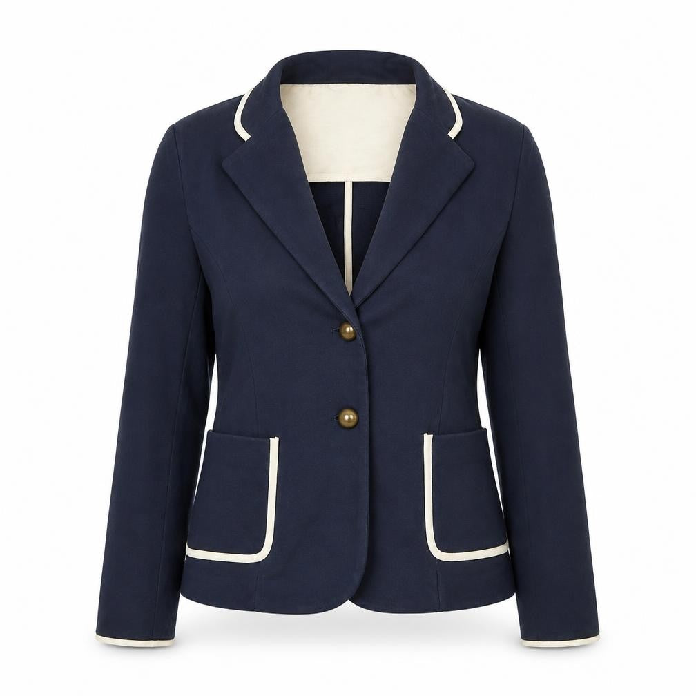 Mango Women's Blue Blazer, Size 10, Two-Button, Cotton