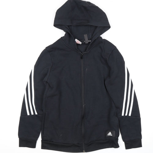 Adidas Black Boys Full Zip Hoodie, Size 11 Years, Casual Sports