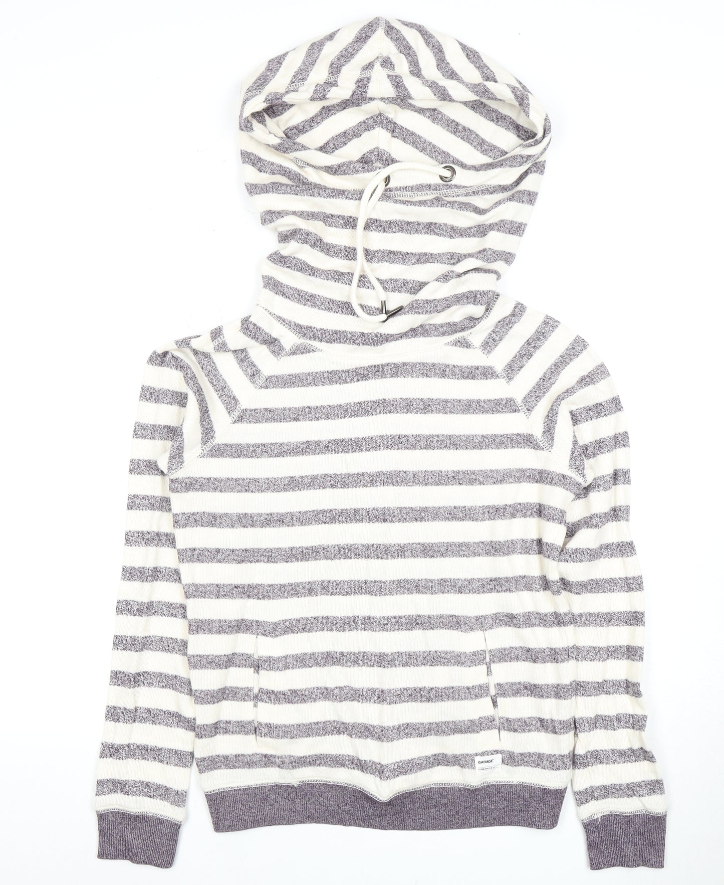 Garage Women's Grey Striped Pullover Hoodie S