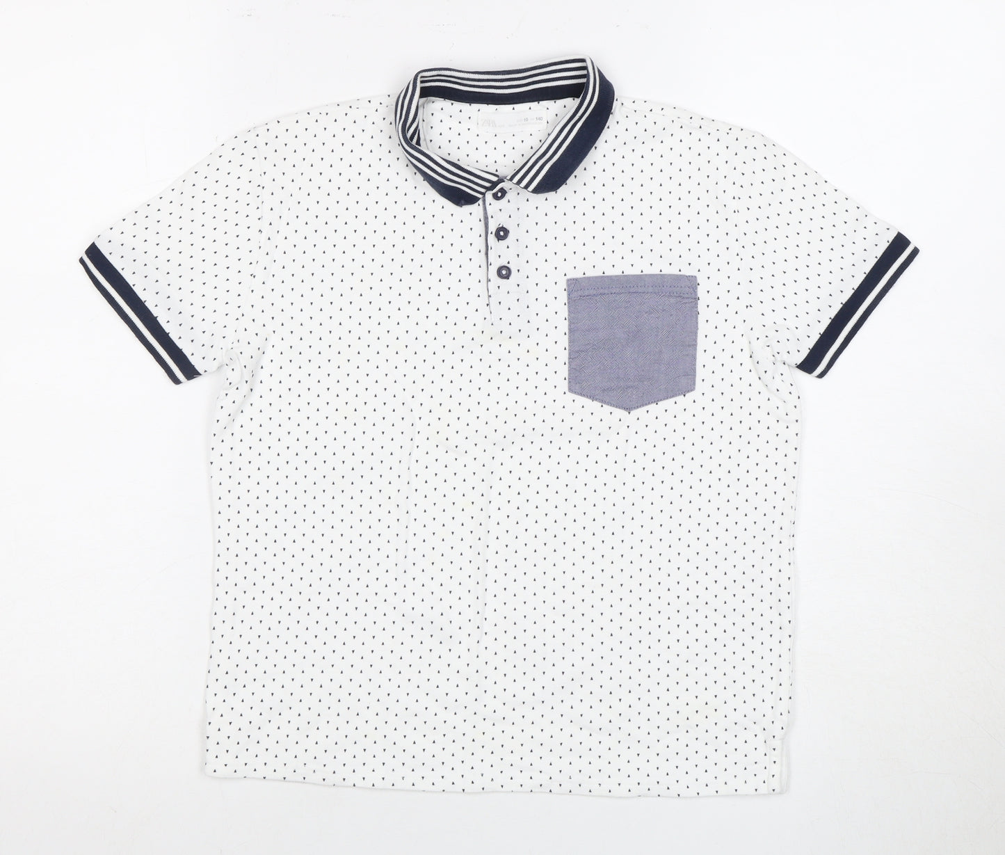 Zara Boys White Polo Shirt with Polka Dot Design, Size 11 Years
