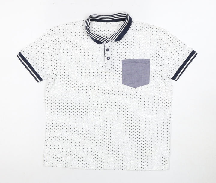Zara Boys White Polo Shirt with Polka Dot Design, Size 11 Years