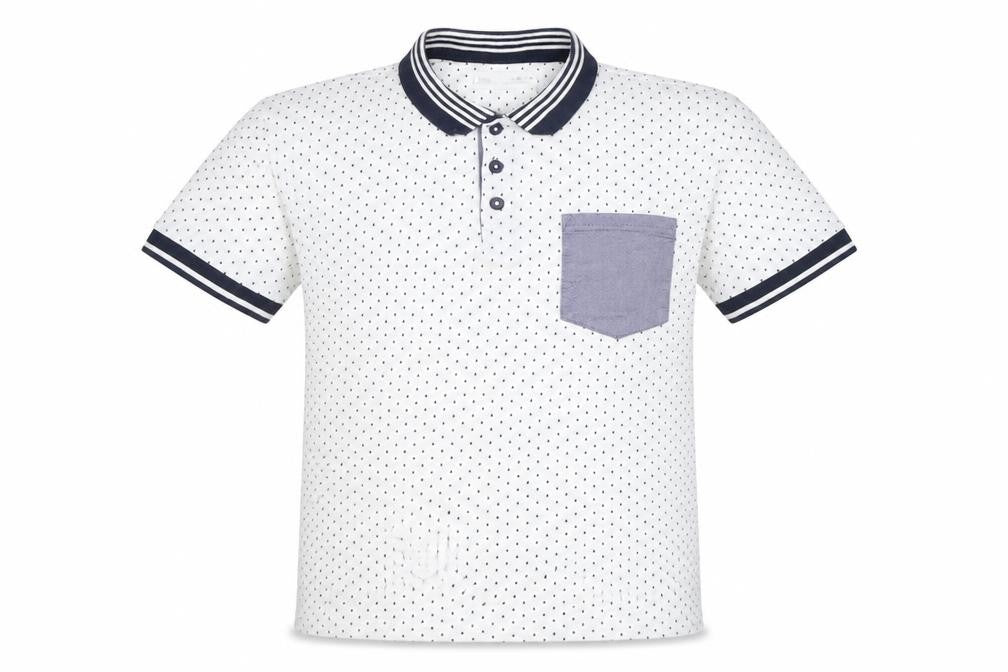 Zara Boys White Polo Shirt with Polka Dot Design, Size 11 Years
