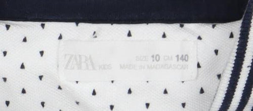 Zara Boys White Polo Shirt with Polka Dot Design, Size 11 Years