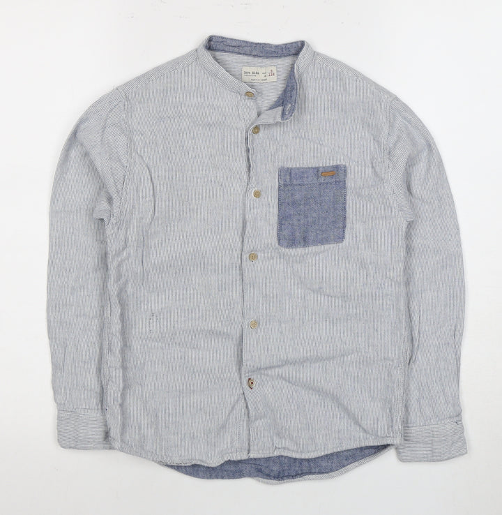 Zara Kids Boys Grey Striped Button-Up Shirt 9 Years