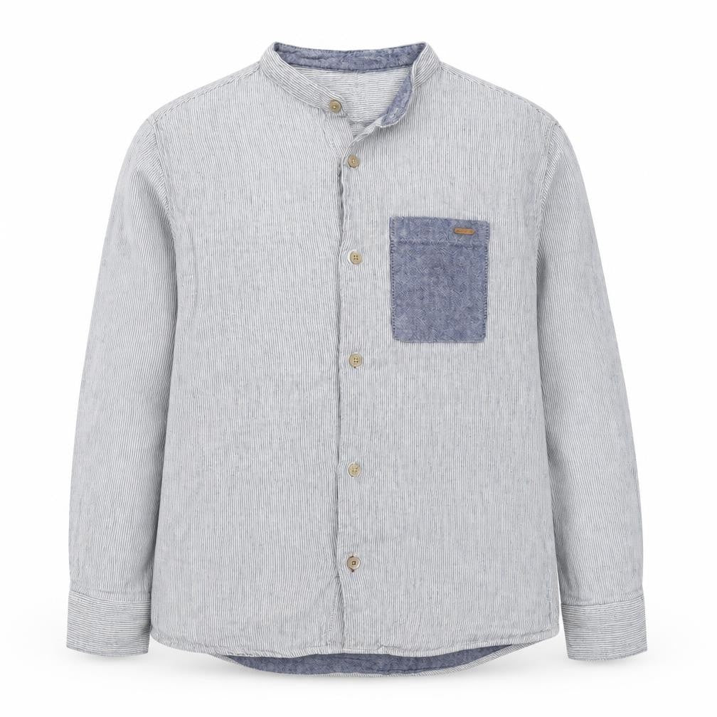 Front view of Zara Kids boys’ grey striped button-up shirt 9 years