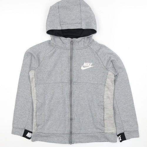 Nike Boys Grey Full Zip Hoodie M with Logo Accent