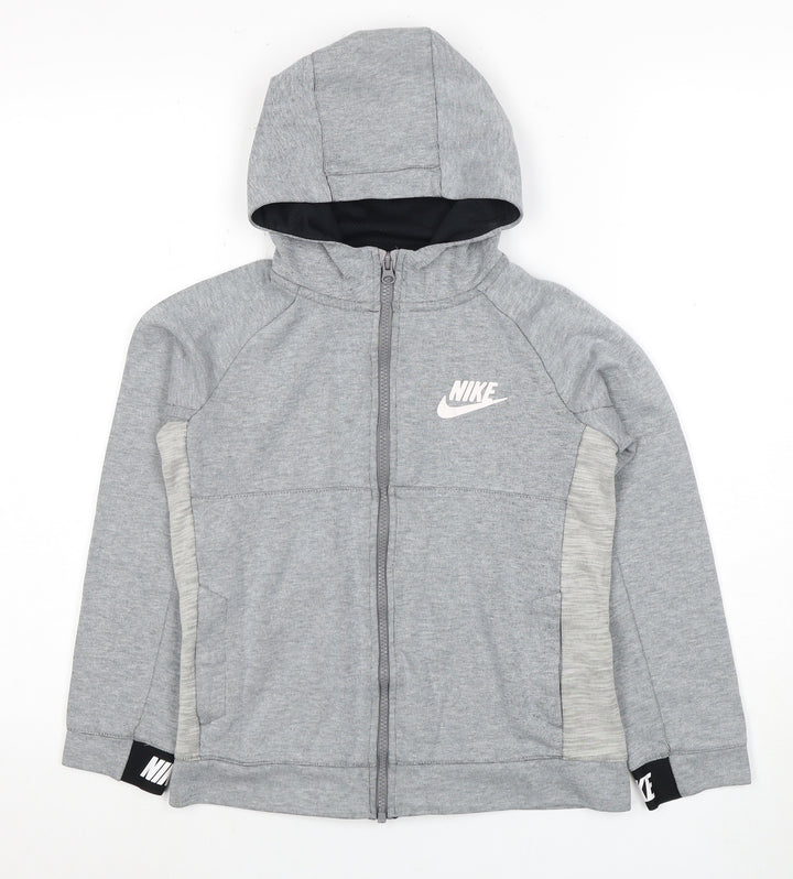 Nike Boys Grey Full Zip Hoodie M with Logo Accent