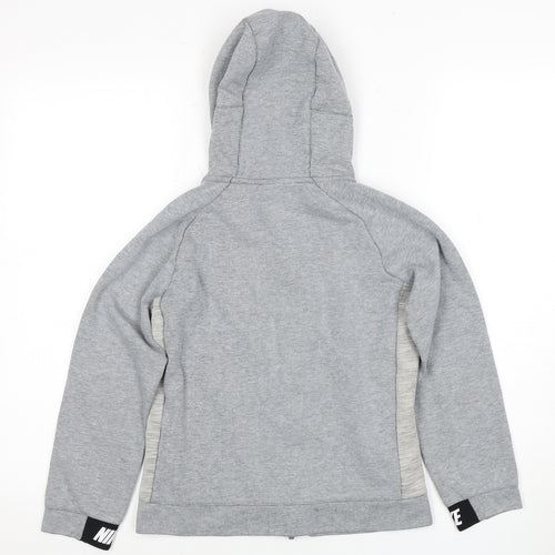 Nike Boys Grey Full Zip Hoodie M with Logo Accent