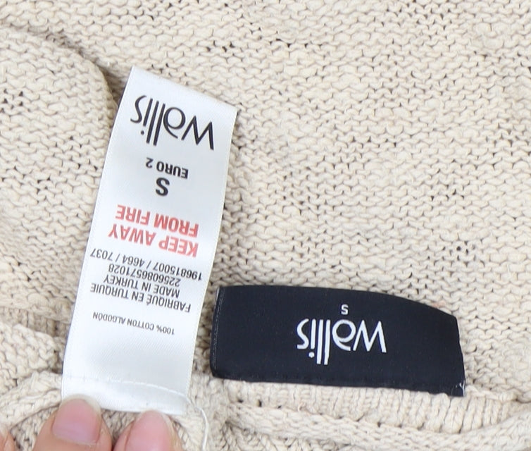 Wallis Women Beige S Jumper 3/4 Sleeve Cotton