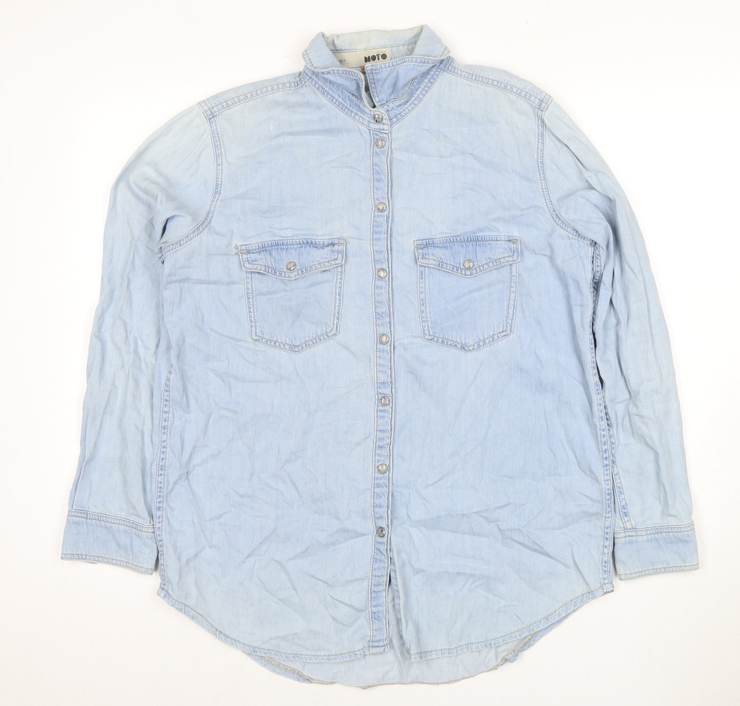 Topshop Women's Blue Denim Button-Up Shirt UK 12