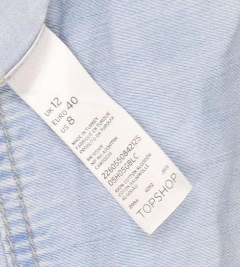 Topshop Women's Blue Denim Button-Up Shirt UK 12
