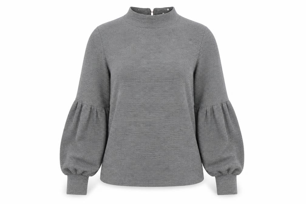 Front view of Nine by Savannah Miller Grey Balloon Sleeve Top