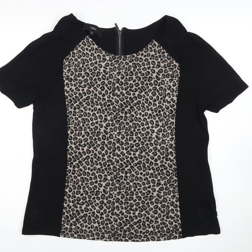 Next Black Short Sleeve Top Size 18 with Animal Print