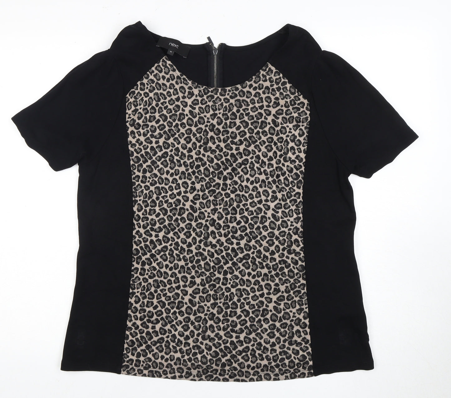 Next Black Short Sleeve Top Size 18 with Animal Print