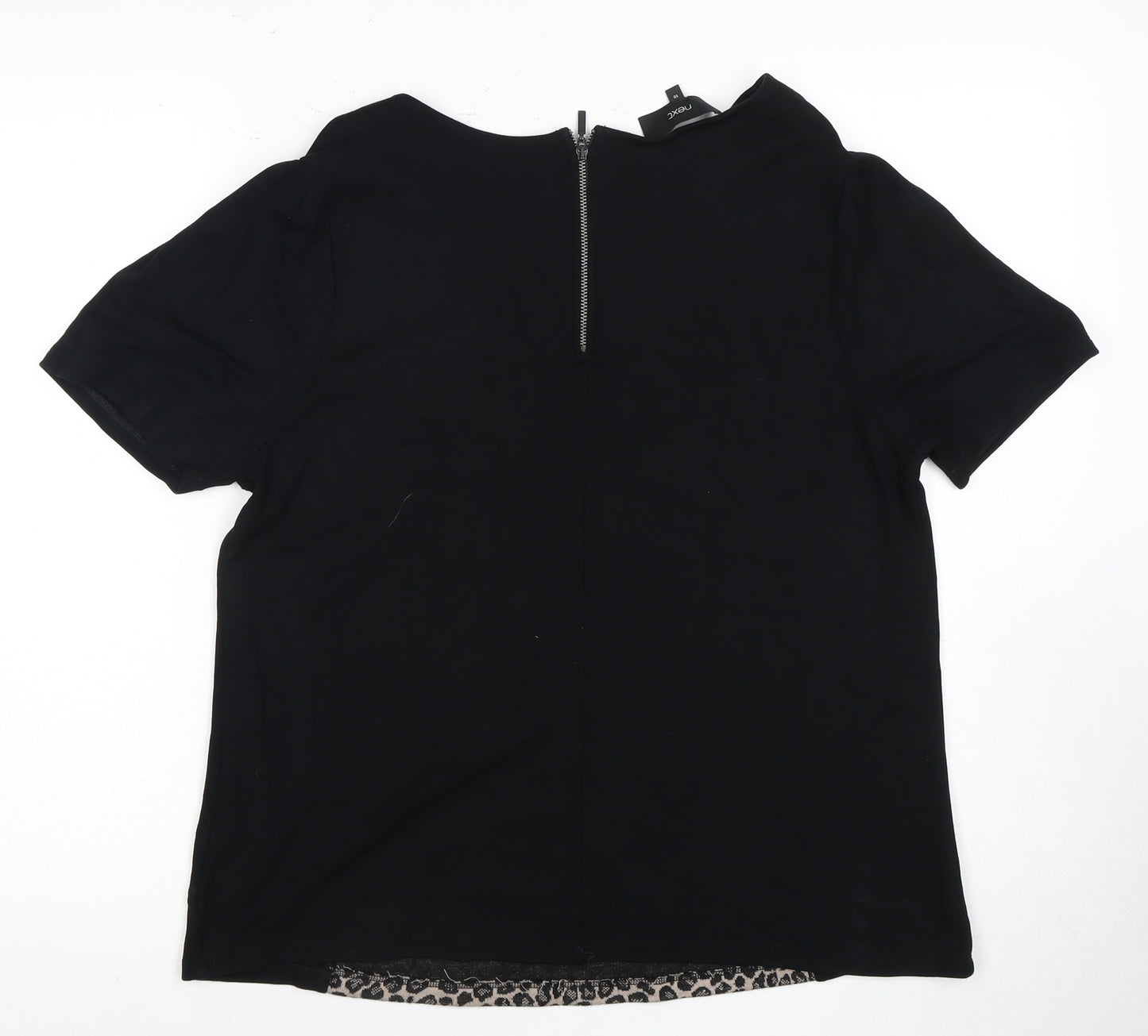 Next Black Short Sleeve Top Size 18 with Animal Print