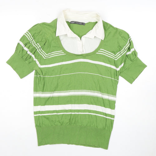 Next Women's Green Striped T-Shirt Size 18