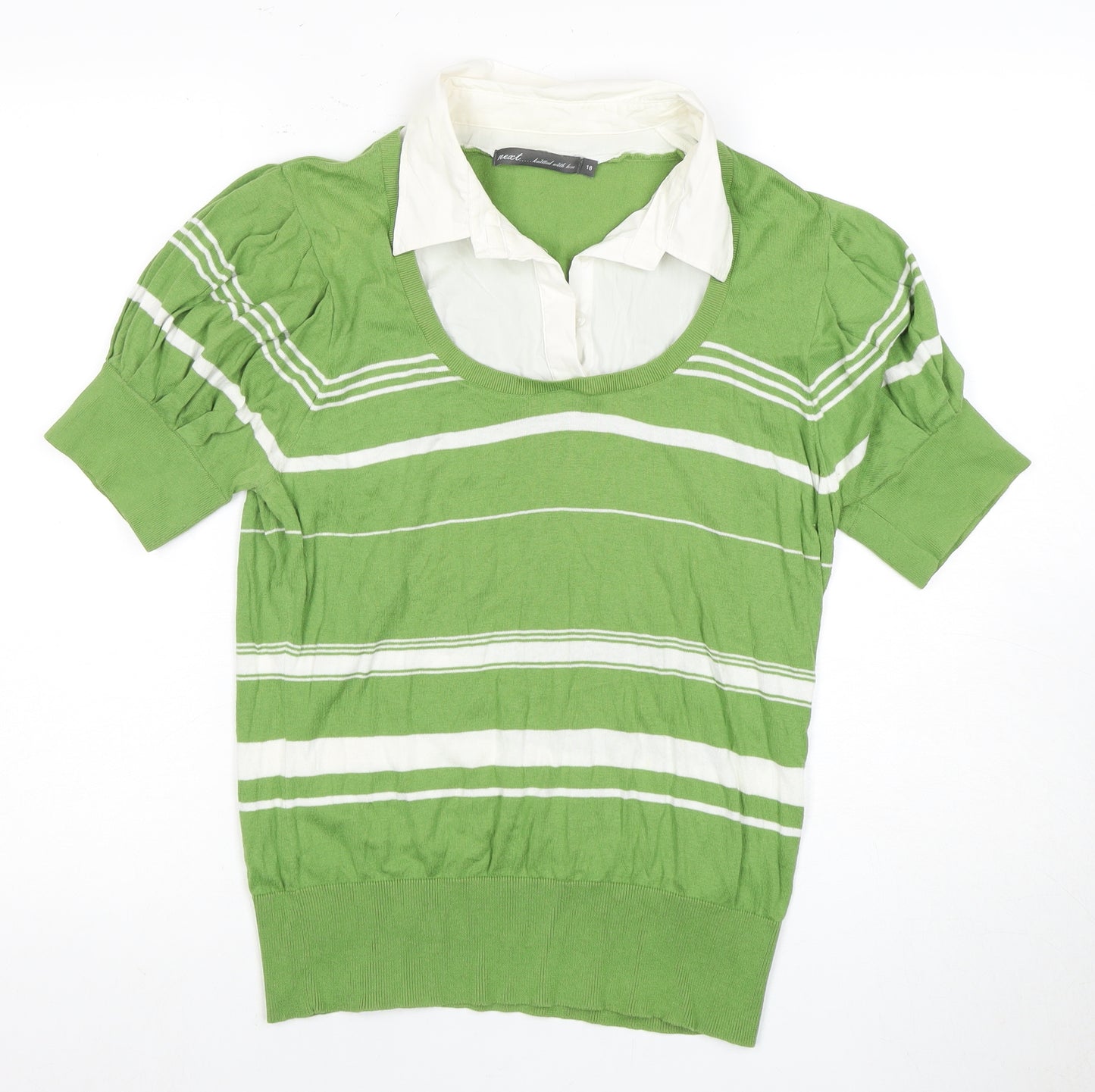 Next Women's Green Striped T-Shirt Size 18