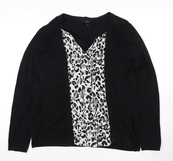 Next Women's Black Animal Print V-Neck Tunic Blouse Size 18