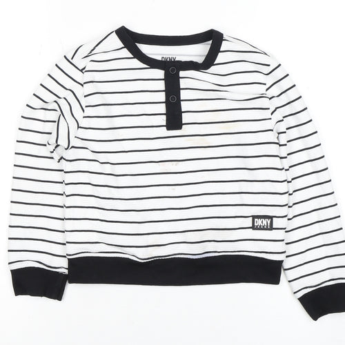 DKNY Boys Henley Striped Hoodie White 5 Years