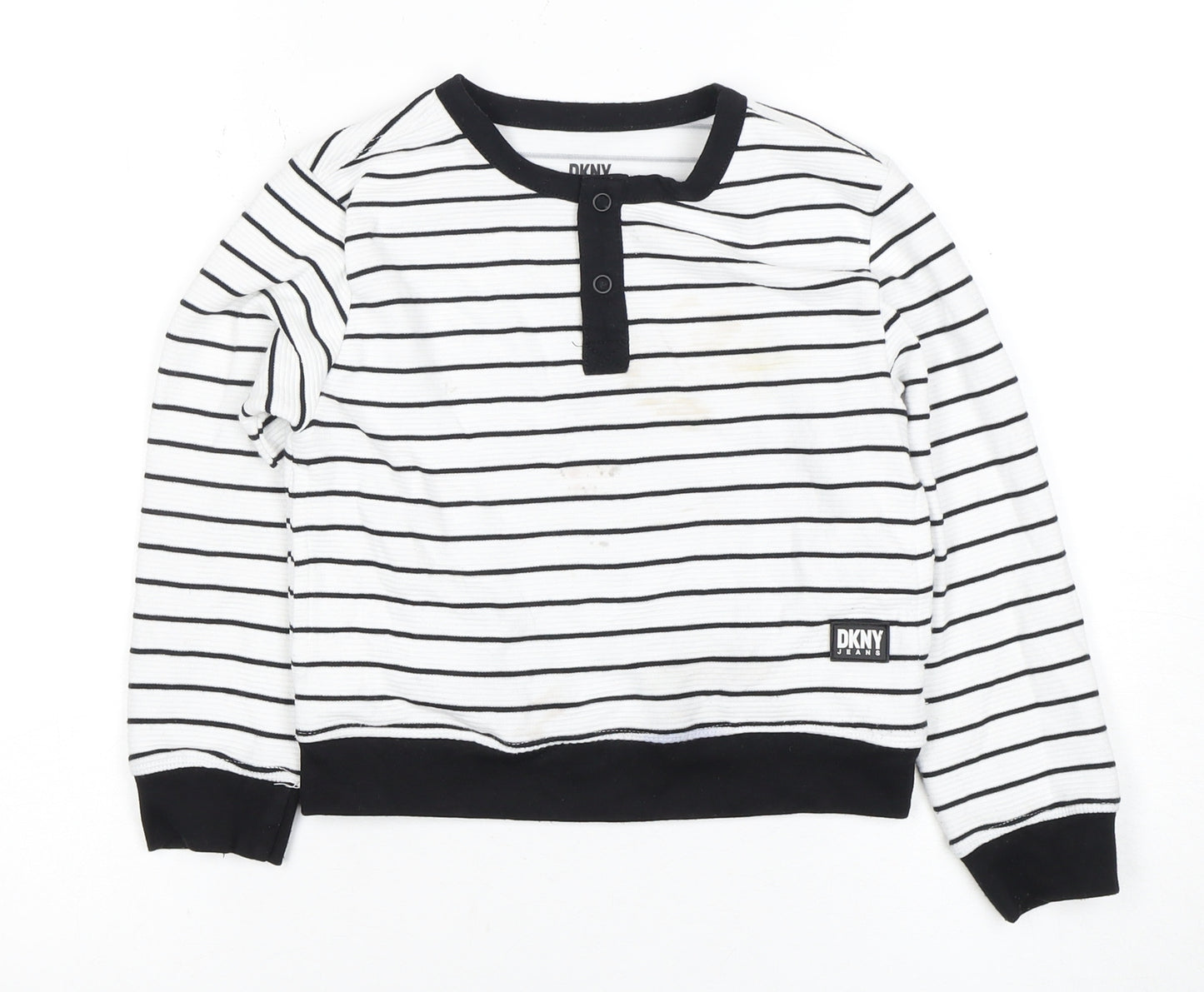 DKNY Boys Henley Striped Hoodie White 5 Years