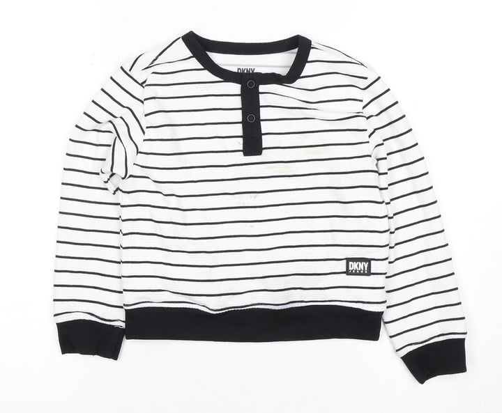 DKNY Boys Henley Striped Hoodie White 5 Years