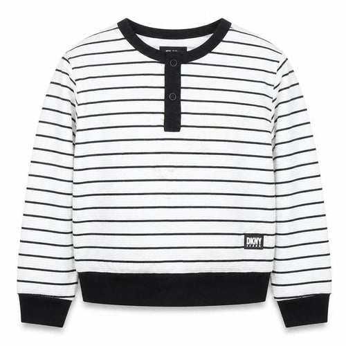 DKNY Boys Henley Striped Hoodie White 5 Years