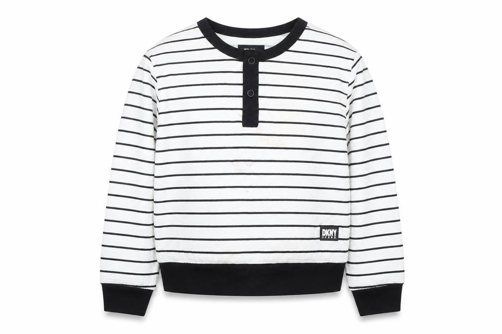 DKNY Boys Henley Striped Hoodie White 5 Years