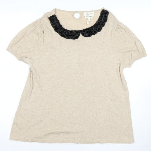 Next Women's Beige Cotton T-Shirt, Size 18, Beaded Collar