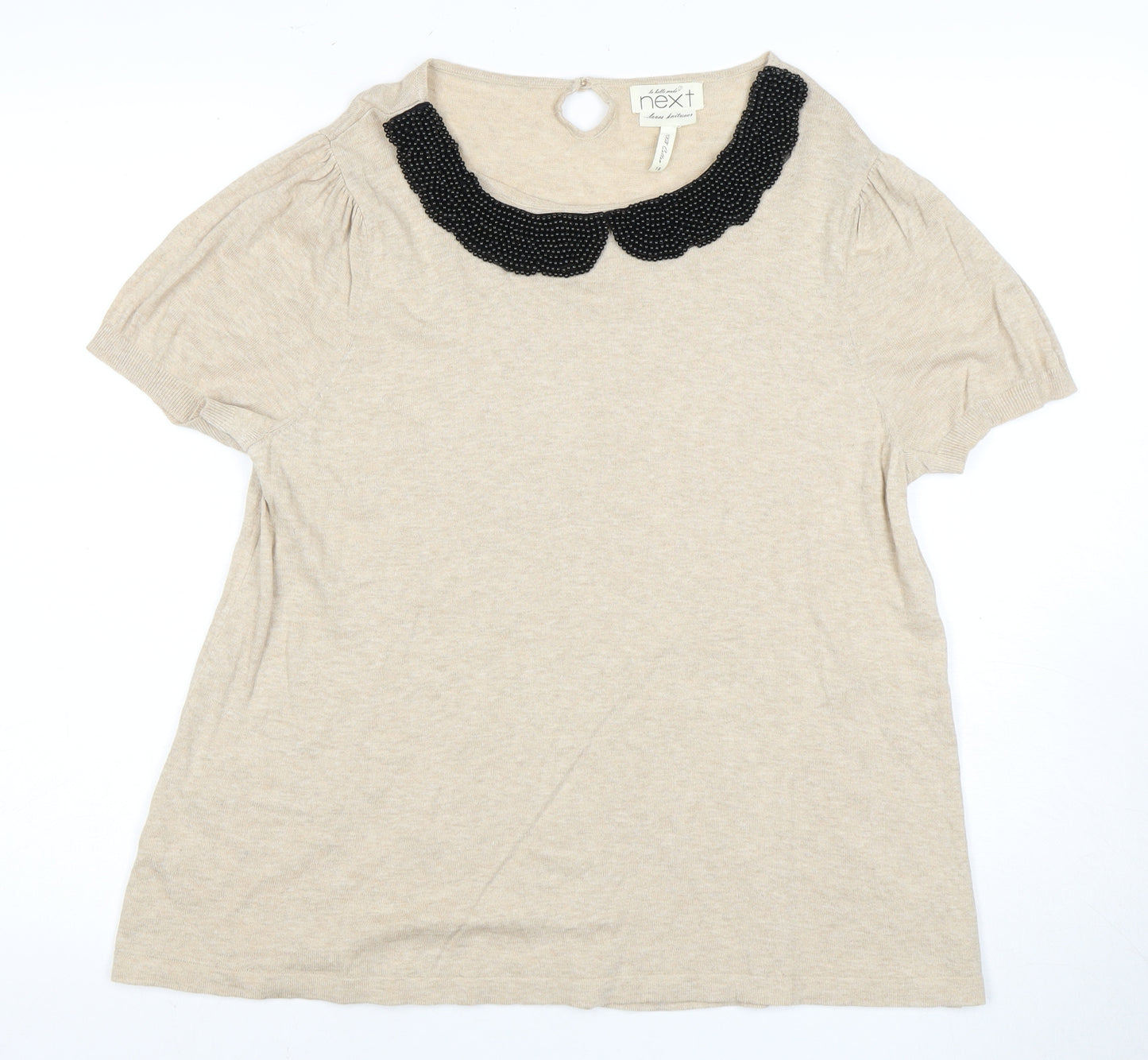 Next Women's Beige Cotton T-Shirt, Size 18, Beaded Collar