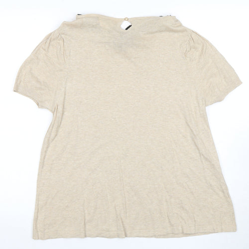 Next Women's Beige Cotton T-Shirt, Size 18, Beaded Collar