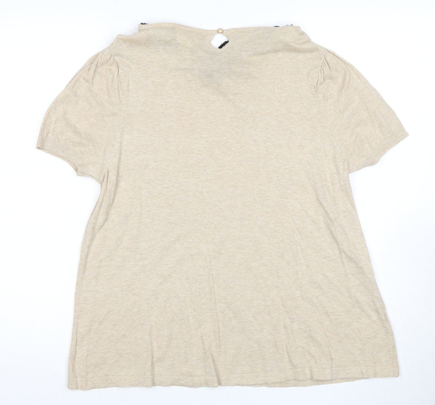 Next Women's Beige Cotton T-Shirt, Size 18, Beaded Collar