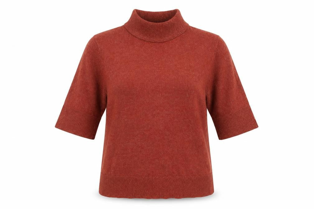Front view of VILA Women's Brown Roll Neck jumper - S