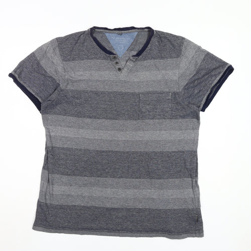 Grey Striped Henley T-Shirt for Men in Large