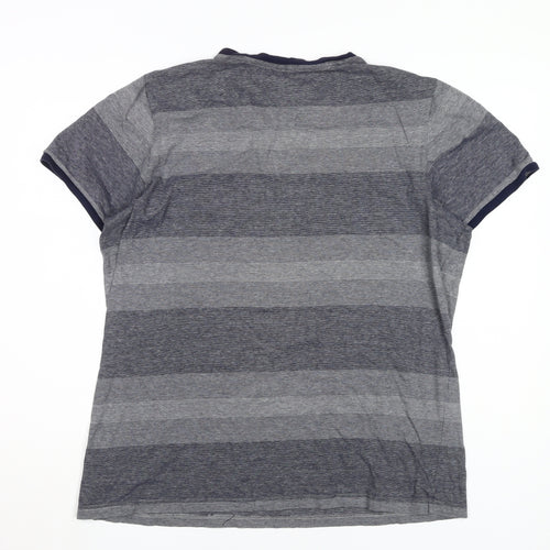 Grey Striped Henley T-Shirt for Men in Large