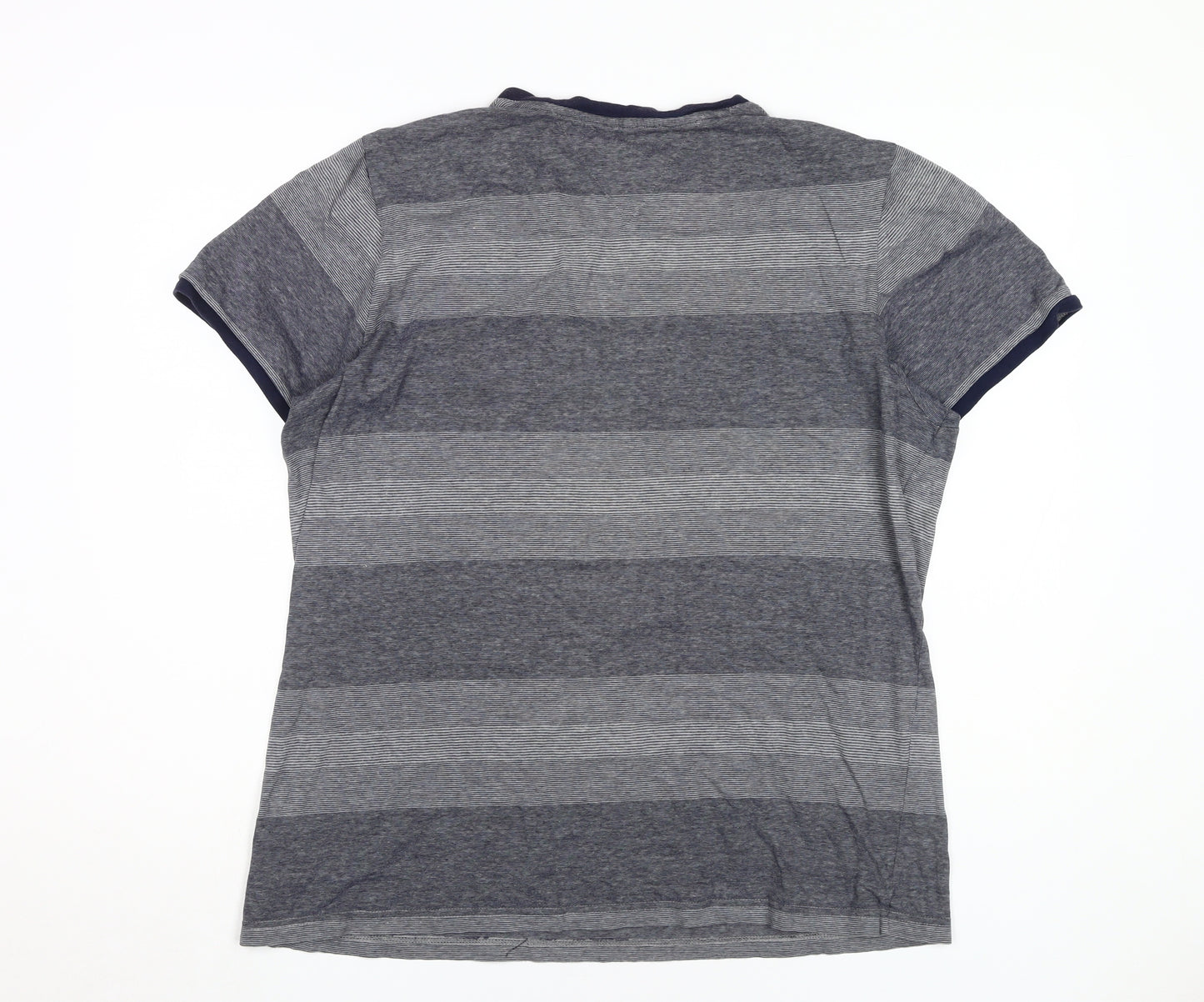 Grey Striped Henley T-Shirt for Men in Large