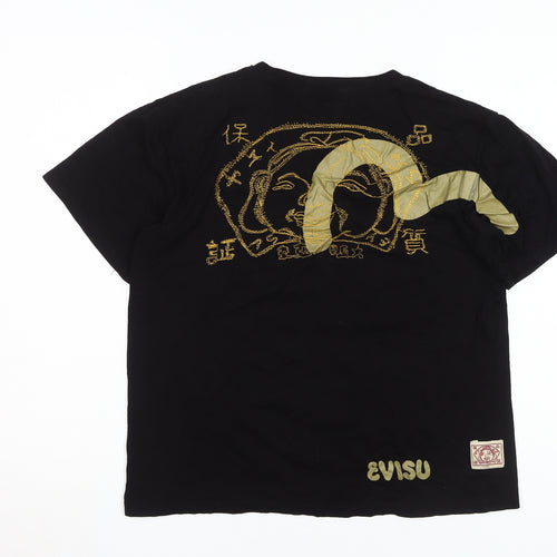 Evisu Men's Black M Graphic T-Shirt - Embroidered Art Design