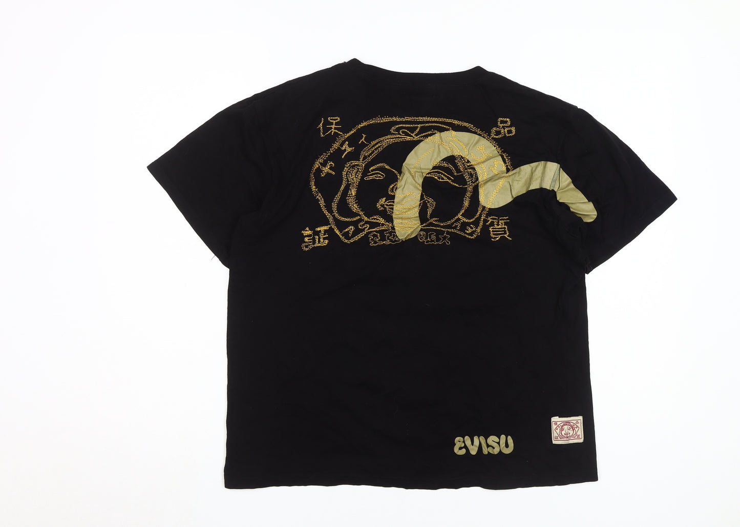 Evisu Men's Black M Graphic T-Shirt - Embroidered Art Design