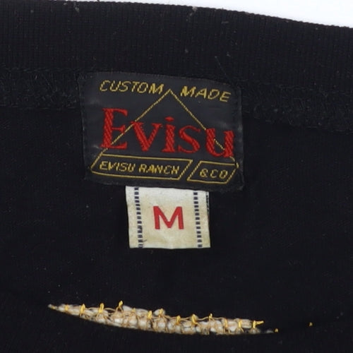Evisu Men's Black M Graphic T-Shirt - Embroidered Art Design