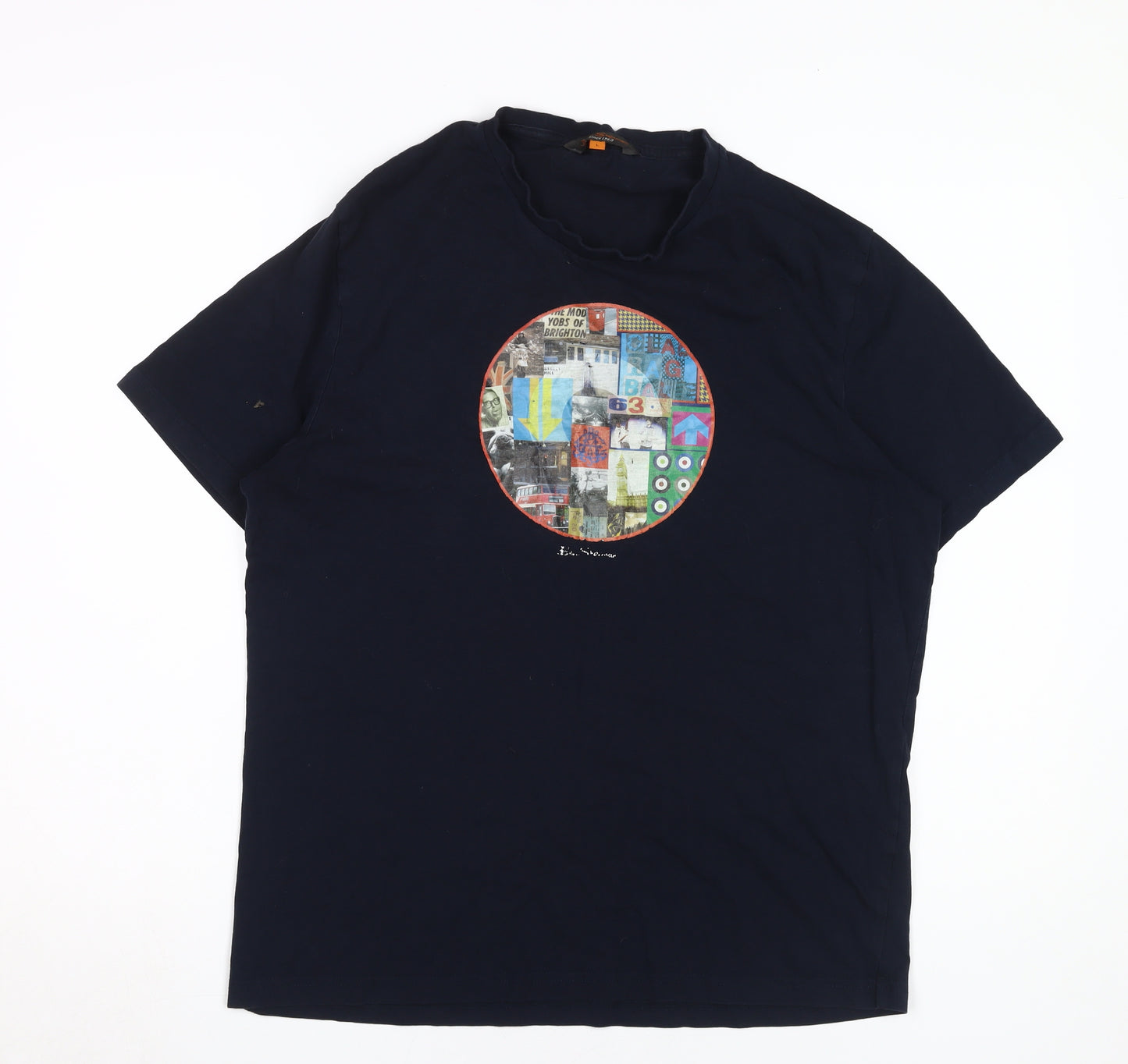 Ben Sherman Men's Blue Graphic Print T-Shirt L