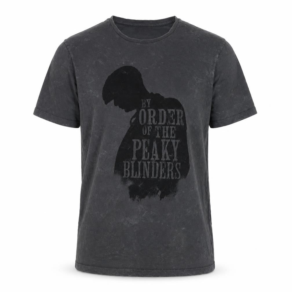 Front view of Garrison Tailors Peaky Blinders Men's Black T-Shirt S