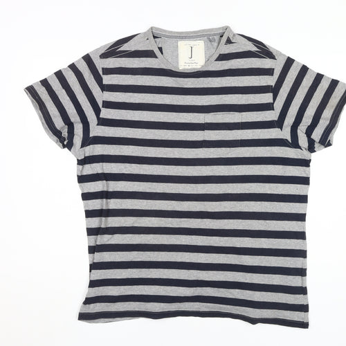Jasper Conran Men's Grey Striped Short Sleeve T-Shirt, L