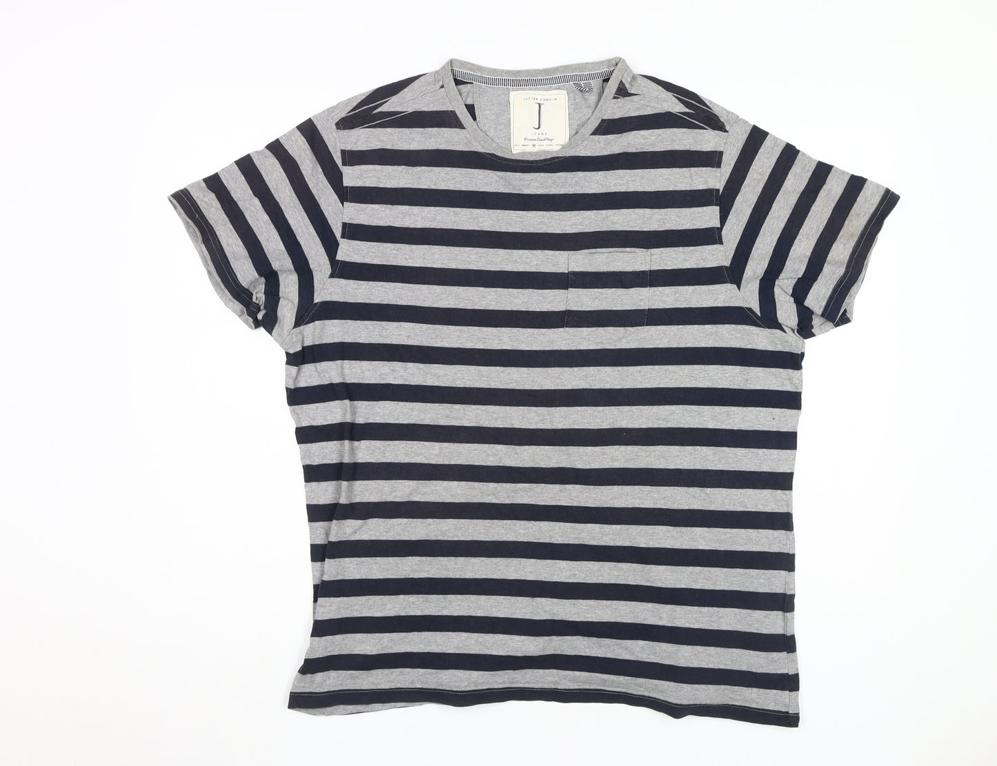 Jasper Conran Men's Grey Striped Short Sleeve T-Shirt, L