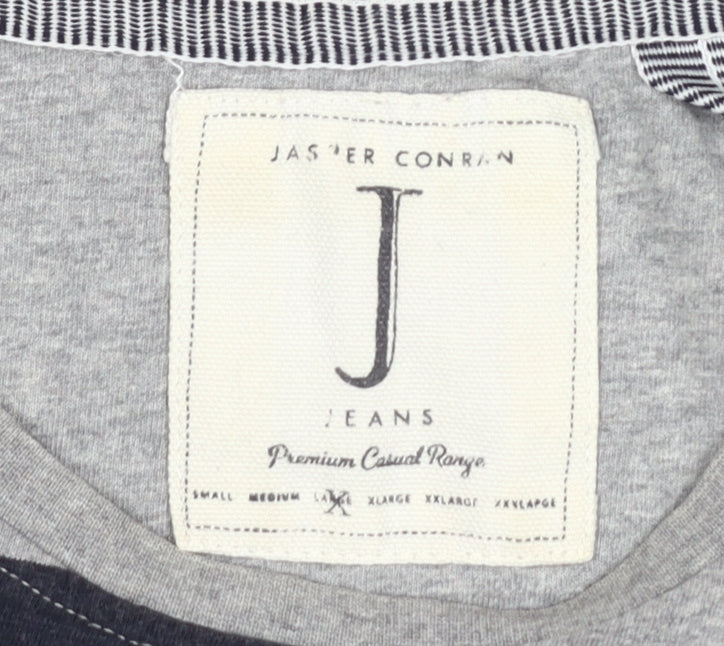 Jasper Conran Men's Grey Striped Short Sleeve T-Shirt, L