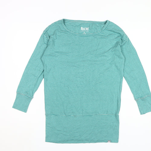 BAM Women's Green Striped Basic T-Shirt Size 10