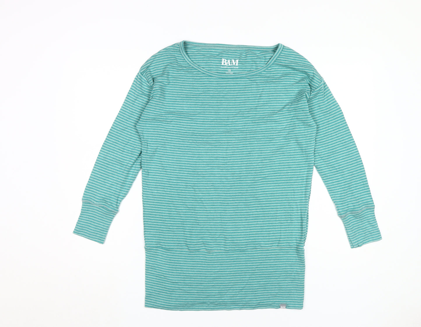 BAM Women's Green Striped Basic T-Shirt Size 10