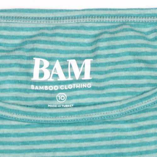 BAM Women's Green Striped Basic T-Shirt Size 10
