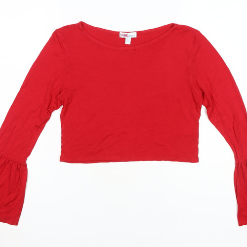 Pink Vanilla Women's Red Cropped Bell Sleeve Top